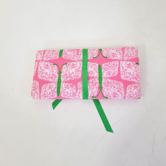Lilly Pulitzer Pink & Green Travel Jewelry Roll Case With Zippered Pockets - Picture 2 of 5